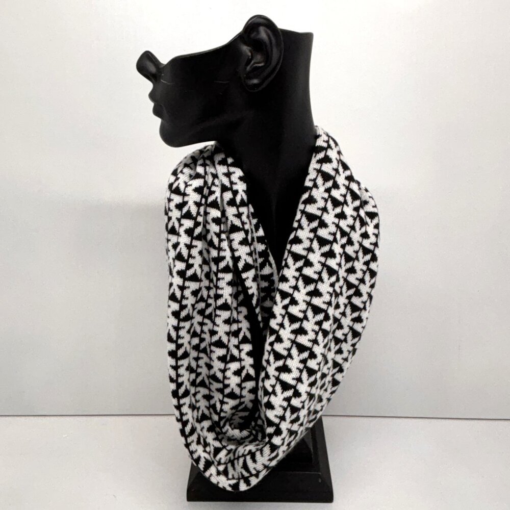 Michael Kors Women's Knit Infinity Scarf MK Logo Monogram Black/white One Size